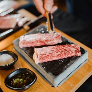 wagyu steaks cooked on hot stone at rio durham