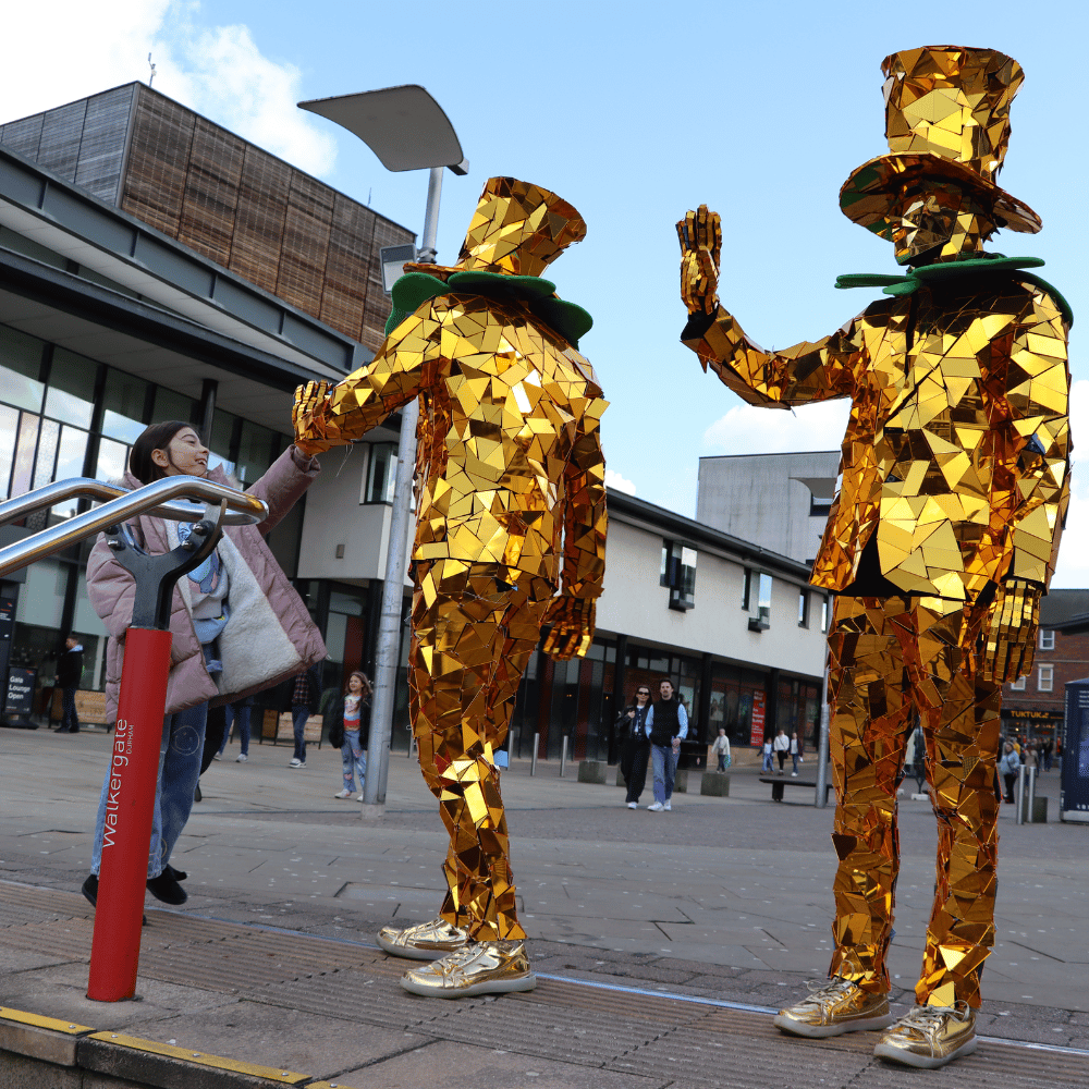 Gold Men on St Patrick's Day high five